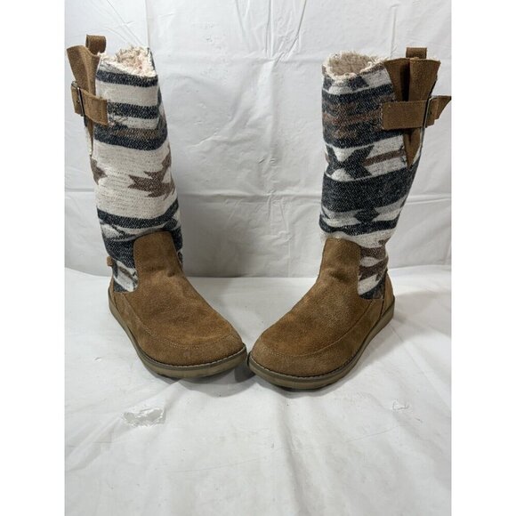 Sanuk Brown Navajo Suede Tall Faux Fur Boots Winter Warm Women's Sz 7 - Picture 12 of 15